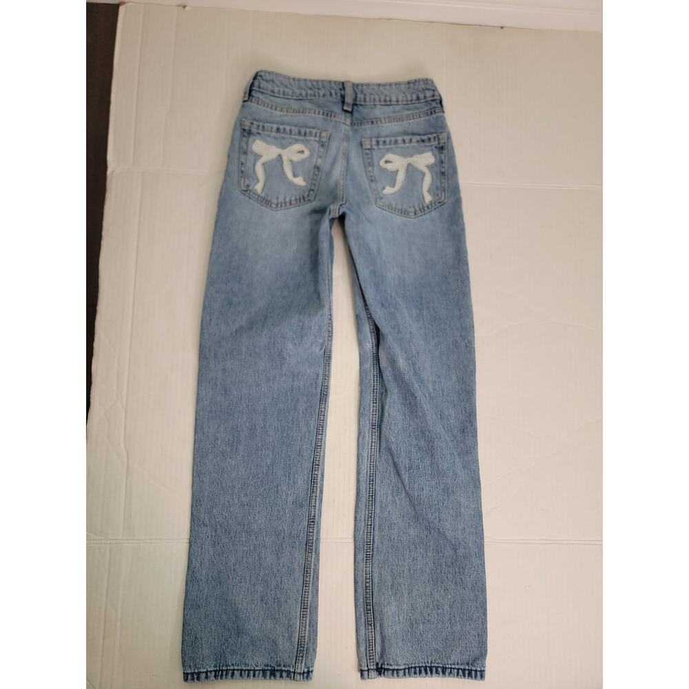 Hollister Jeans Sz 23 Low-Rise Loose Baggy Embroidered Bows Wide Leg - Picture 9 of 10